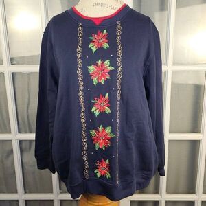 NWT Vintage Extra Shenanigans Womens Embroidered Poinsettia Christmas Sweater 1X